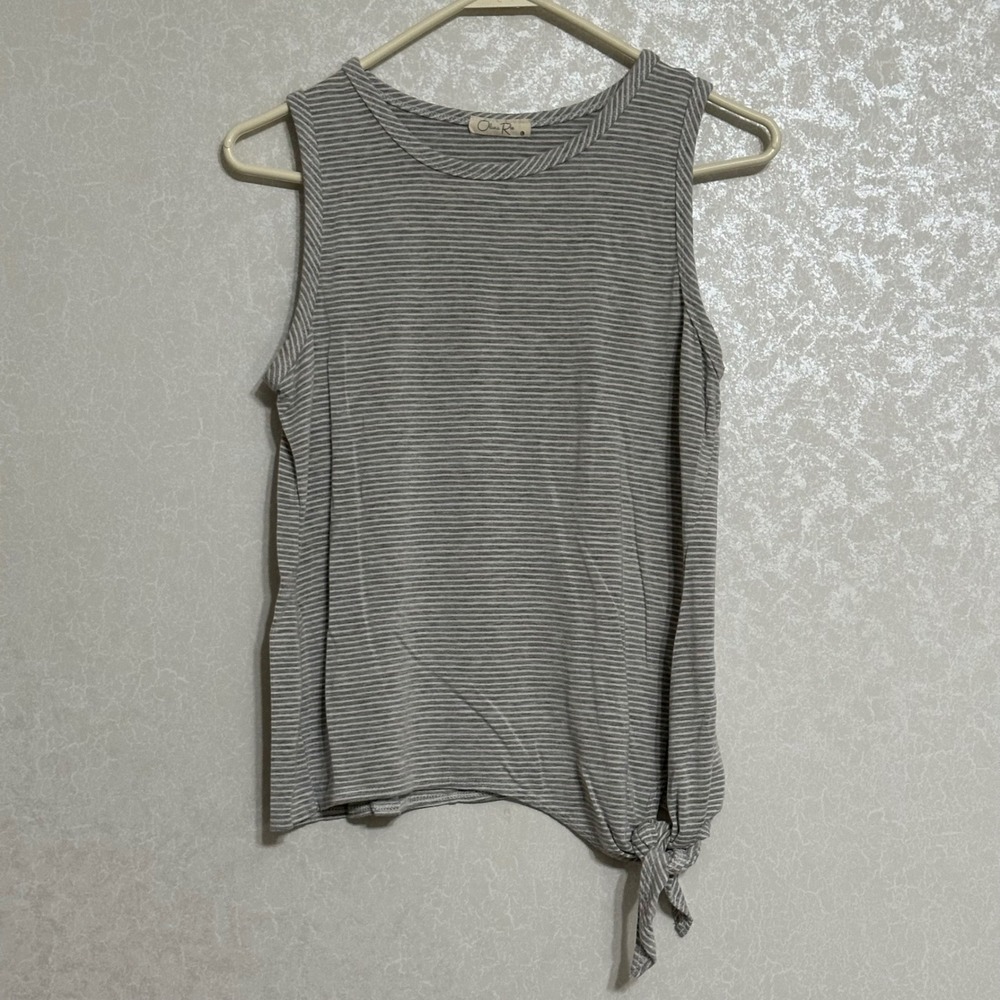 Olivia Rae Gray White Striped Sleeveless Tie Side Tank Top Casual L